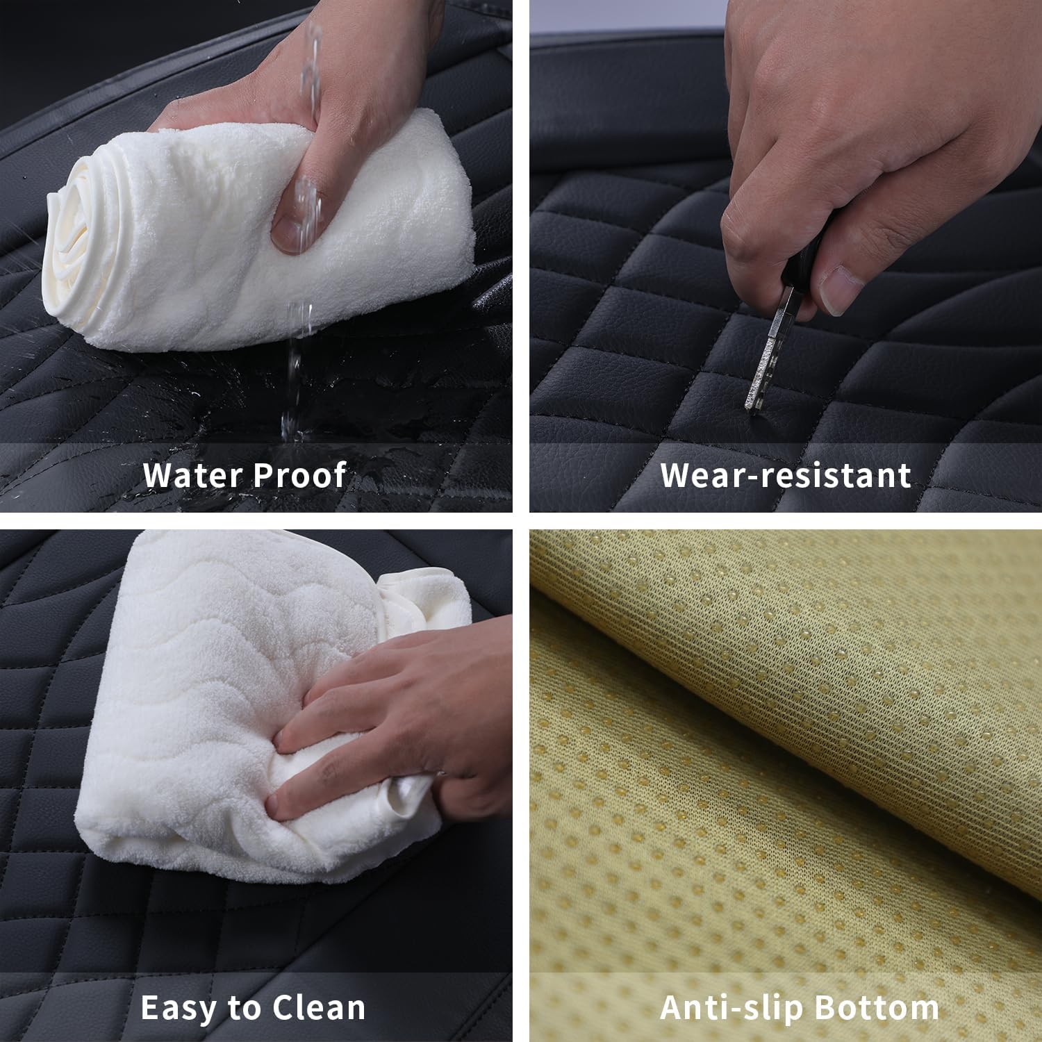 Dinyooup Funda de cuero para asiento de automóvil, 1 unidad, protectores universales sin laterales con almohadillas para cinturón de seguridad,