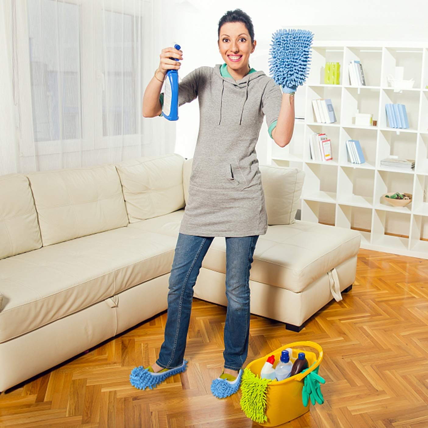 Zapatillas de fregona lavables, multifunción de microfibra para mopa de polvo, zapatos de limpieza de pisos, cubierta para el hogar