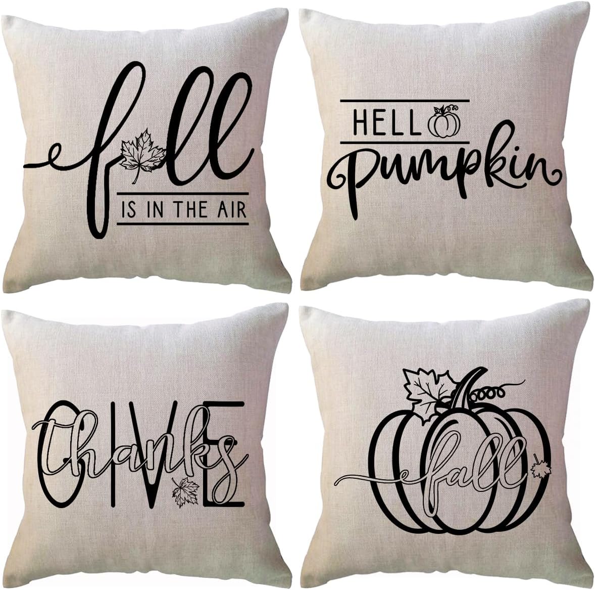 ULOVE LOVE YOURSELF Fundas de almohada de 18 x 18 pulgadas con diseño de calabaza con texto en inglés “Give Thank Thing”, fundas de cojín de granja