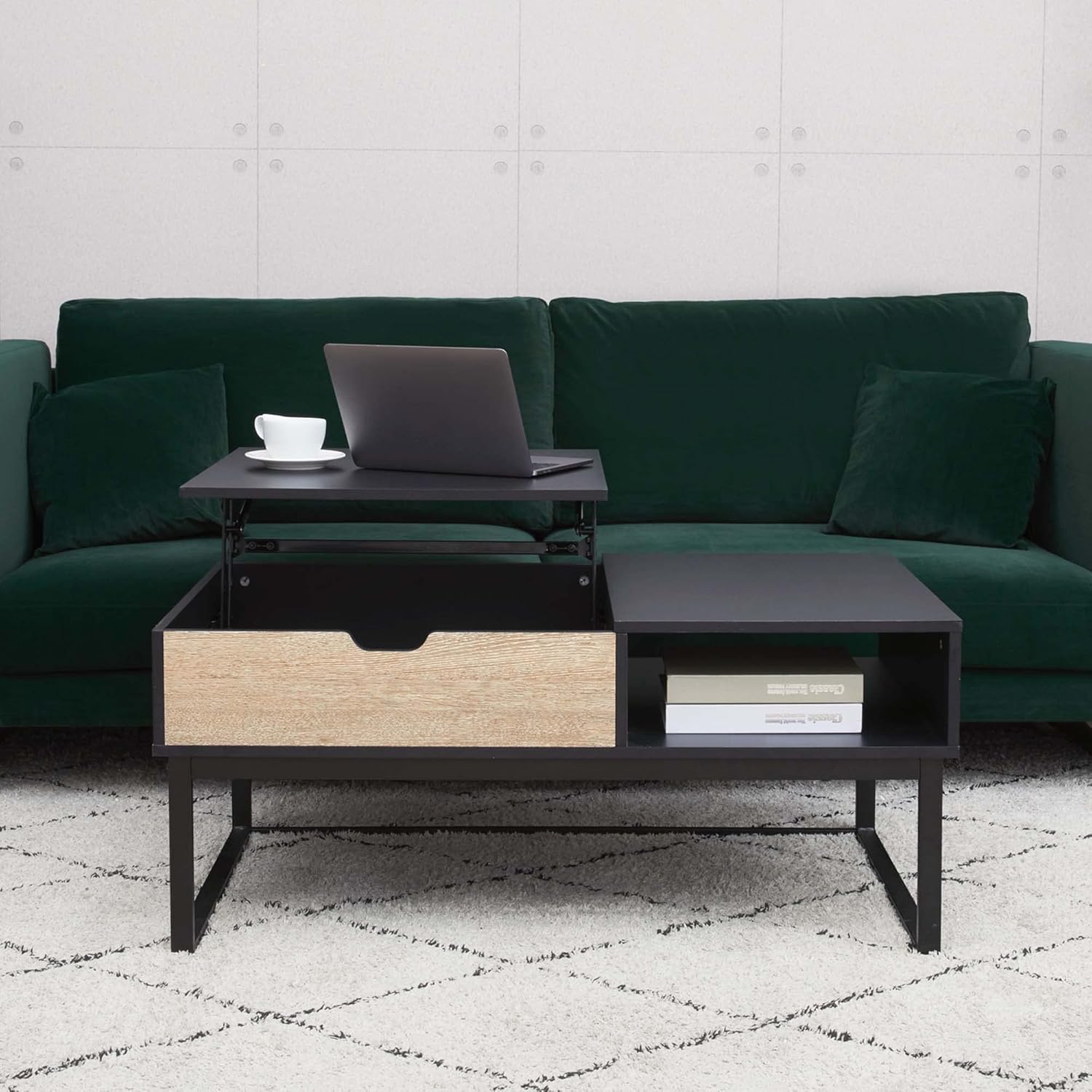 Peaktop – Mesa auxiliar elevable con almacenamiento y patas de metal