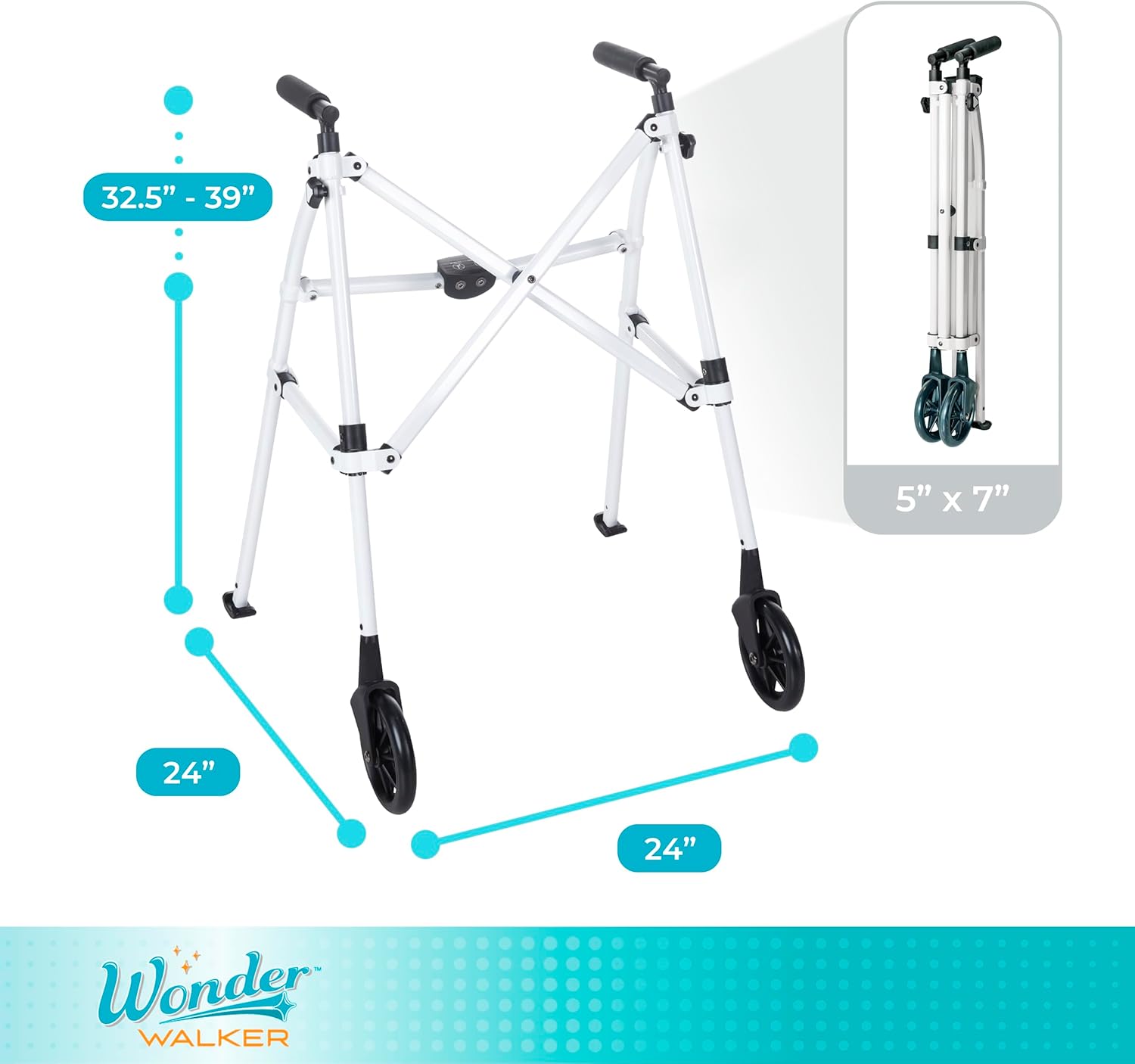Stander Wonder Walker – Andador ligero y plegable que ahorra espacio para adultos, personas mayores y ancianos, andador de viaje compacto con ruedas