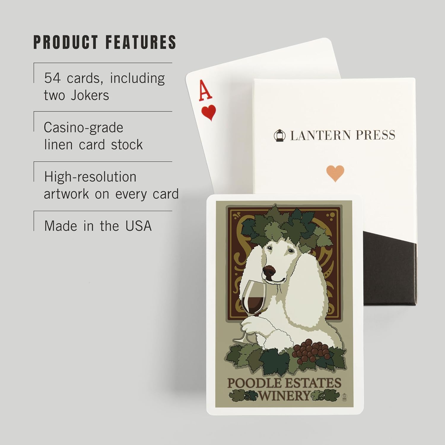 Lantern Press Caniche, anuncio retro de bodega (52 cartas de juego, baraja de cartas de tamaño póquer con comodines)