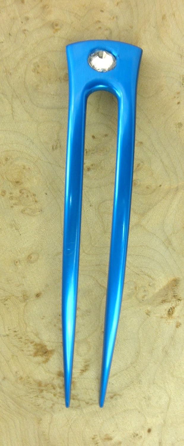 Jwl aluminio anodizado Dos Prong Curved 6″ Tenedores de pelo irrompible impermeable Pick Pic Pin Tenedor  Hawaiian Style, Agua (Aqua)