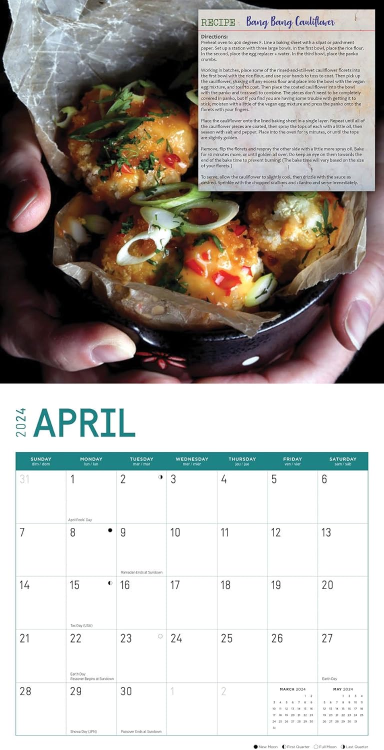 Bright Day – Calendario mensual de pared de recetas veganas 2024, calendarios por una causa, 12 x 12 pulgadas, embalaje sin plástico, regalo de