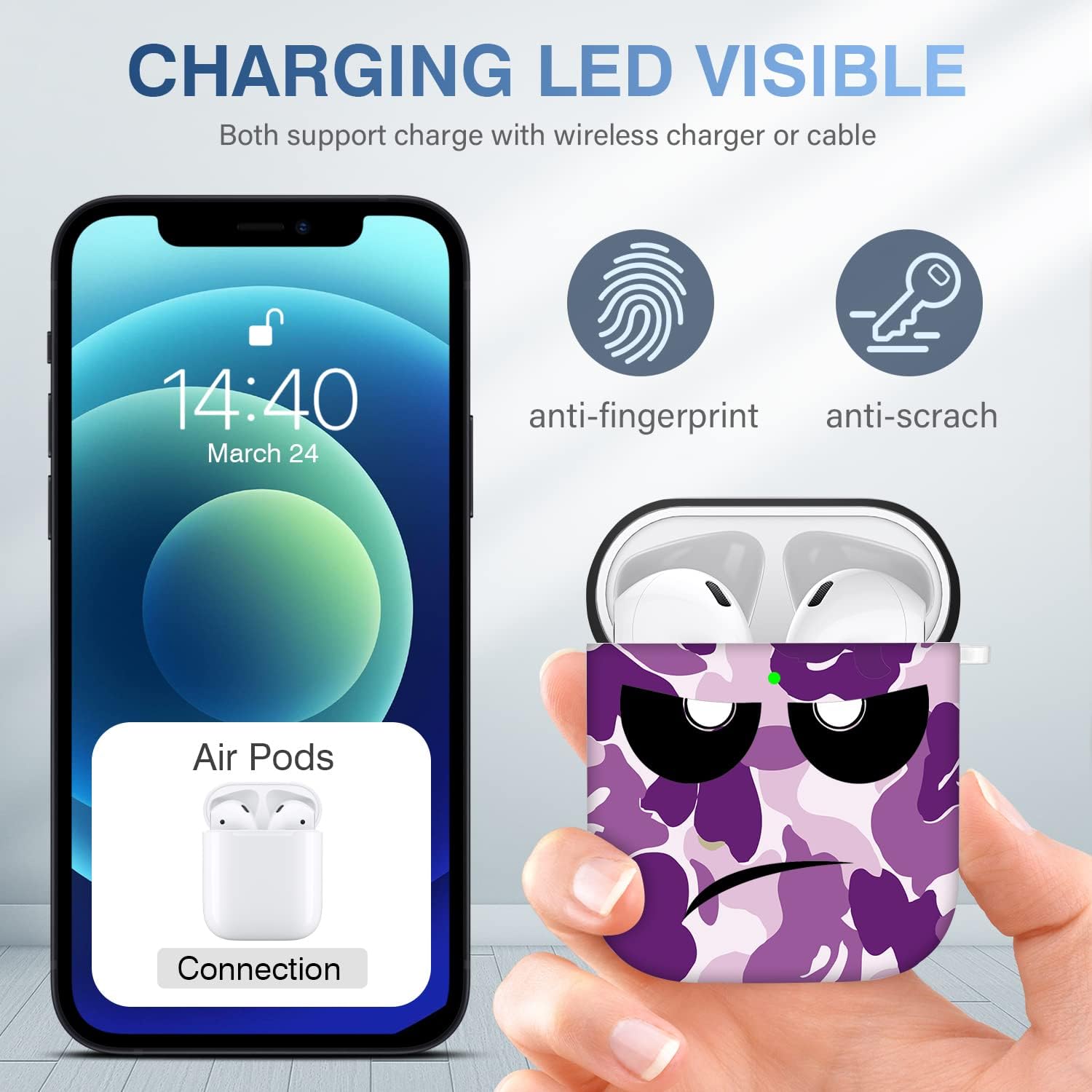 Funda para Airpods, Don’t Touch Me for Airpods Funda con llaveroCubierta suave linda a prueba de golpes para mujeres y hombres, compatible con funda