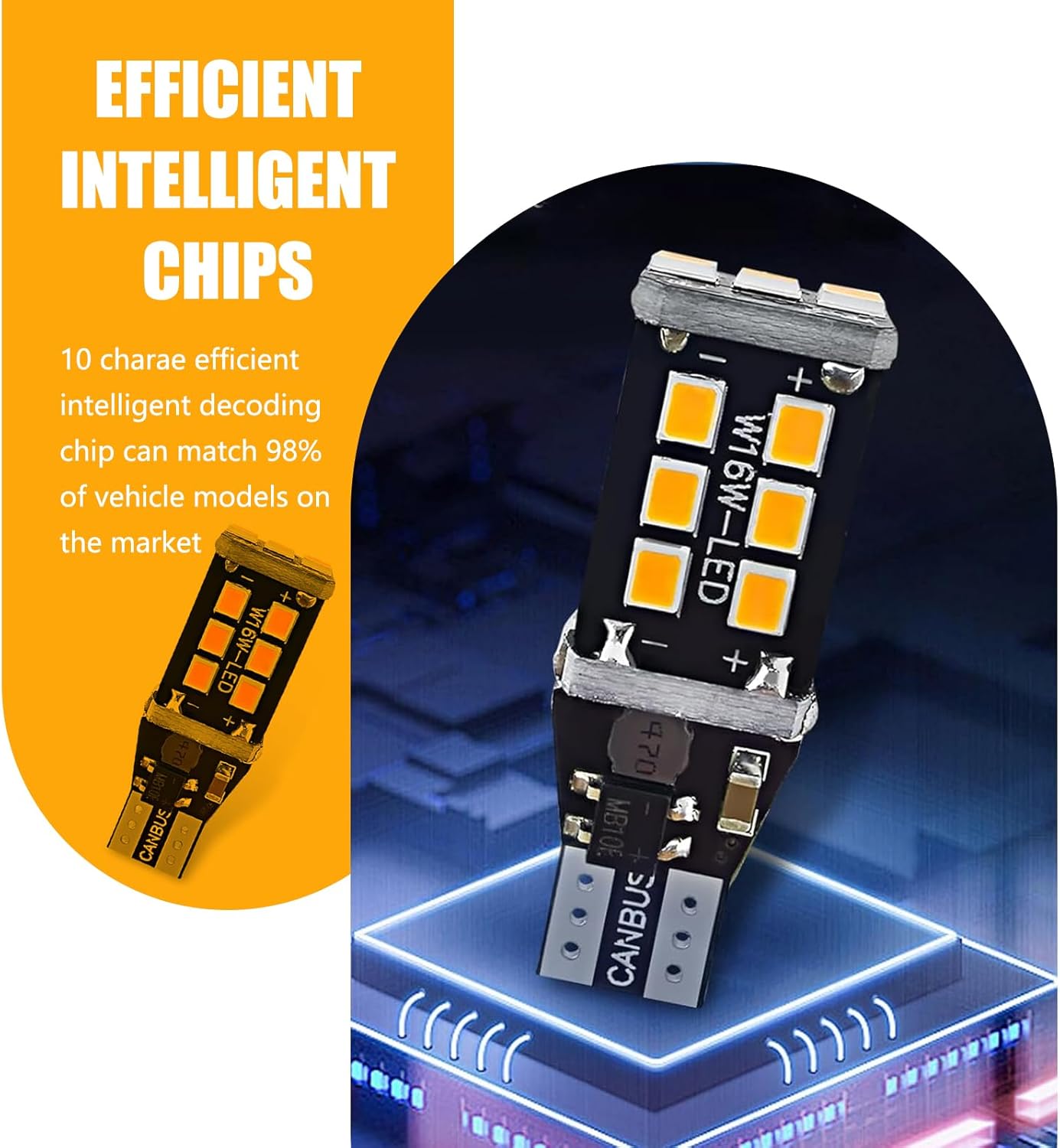 4 PCS T15 Car LED Decoding Reversing Light, 2835-15SMD Fast Heat Dissipation PC Board Smart IC Driver IP67 Waterproof Turn Signal Brake Light,