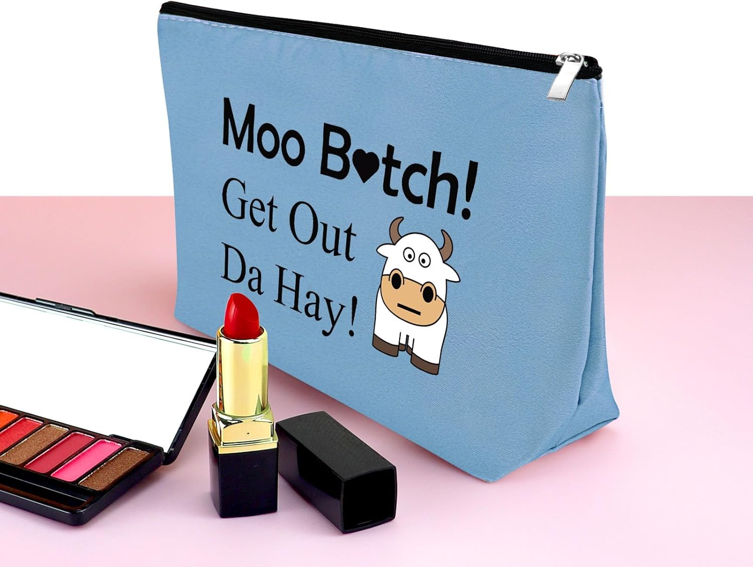 Bolsa de maquillaje de vaca, regalo para amantes de las vacas, regalos para niñas, mujeres, bolsa de cosméticos de vaca, Azul