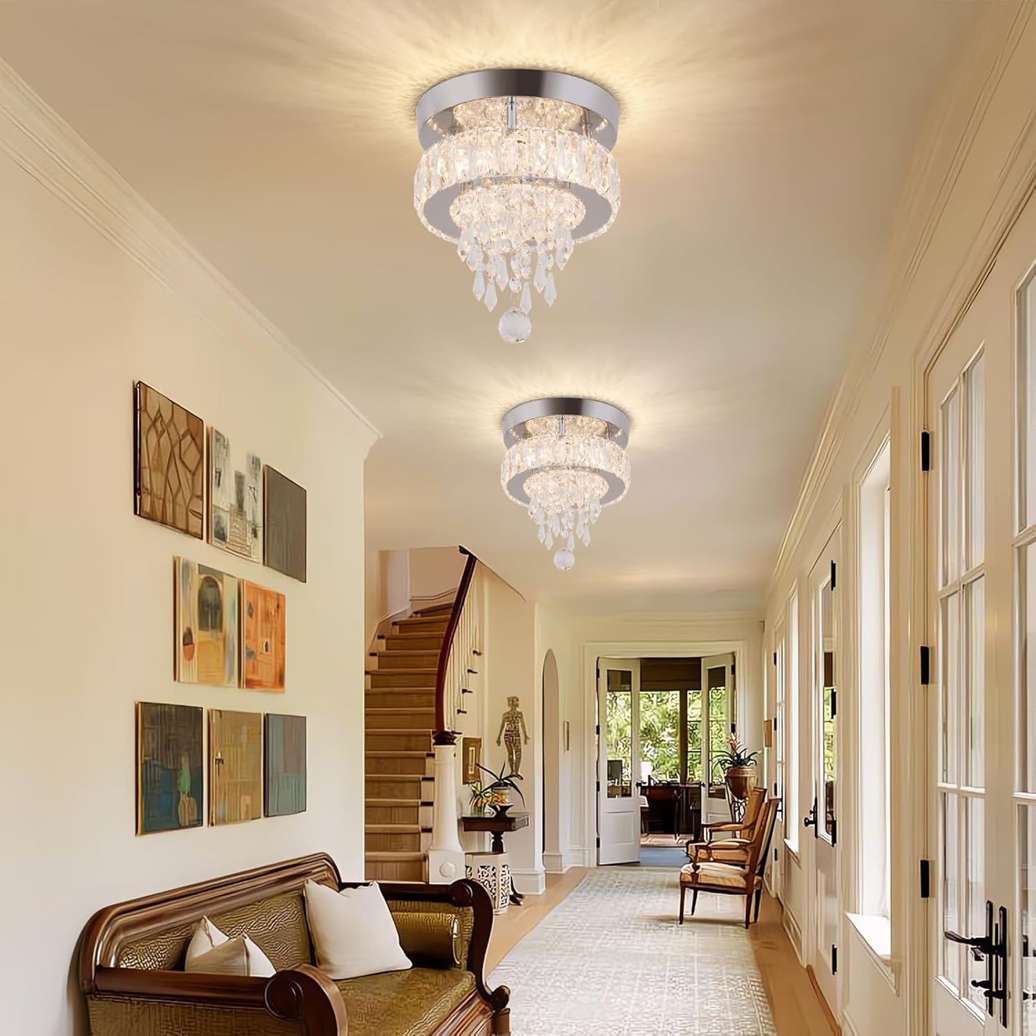 Finktonglan Candelabro pequeño regulable, moderno candelabro de cristal con control remoto, lámpara de techo de cristal de 9 pulgadas x 8 pulgadas