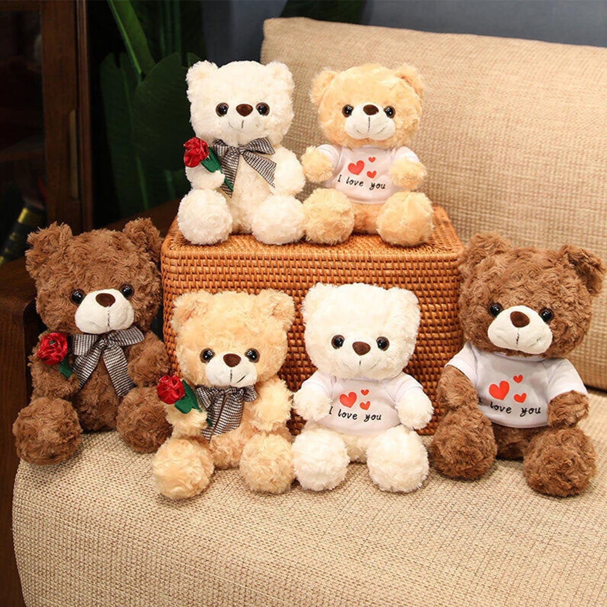 Evlooe Oso de peluche para el día de San Valentín, lindo oso de peluche de 9.8 pulgadas con rosa, suave, pequeño, regalo para novia novio (marrón)
