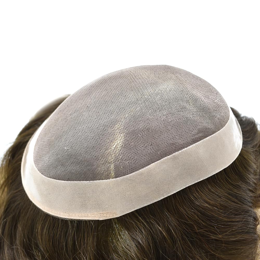 Toupee para hombres Cabello humano real para hombre Toupee Hair Piece para hombres Fine Mono Men Sistema de cabello Poly Skin para hombres, postizos