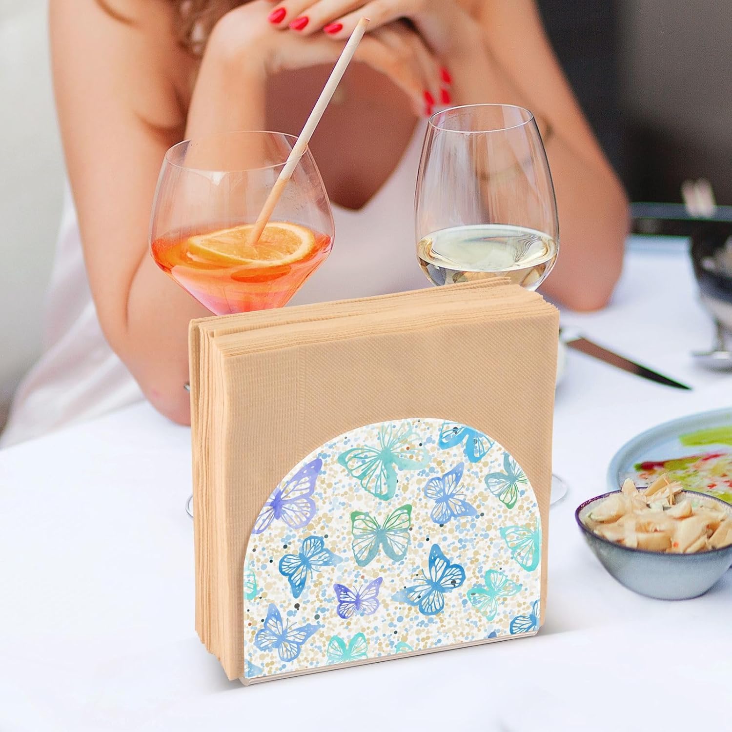Napkin Holder Butterfly Dots Napkin Holders for Tables, Clear Acrylic Napkin Holders Cocktail Napkin Holder for Kitchen Restaurant Bar Home Decor 2