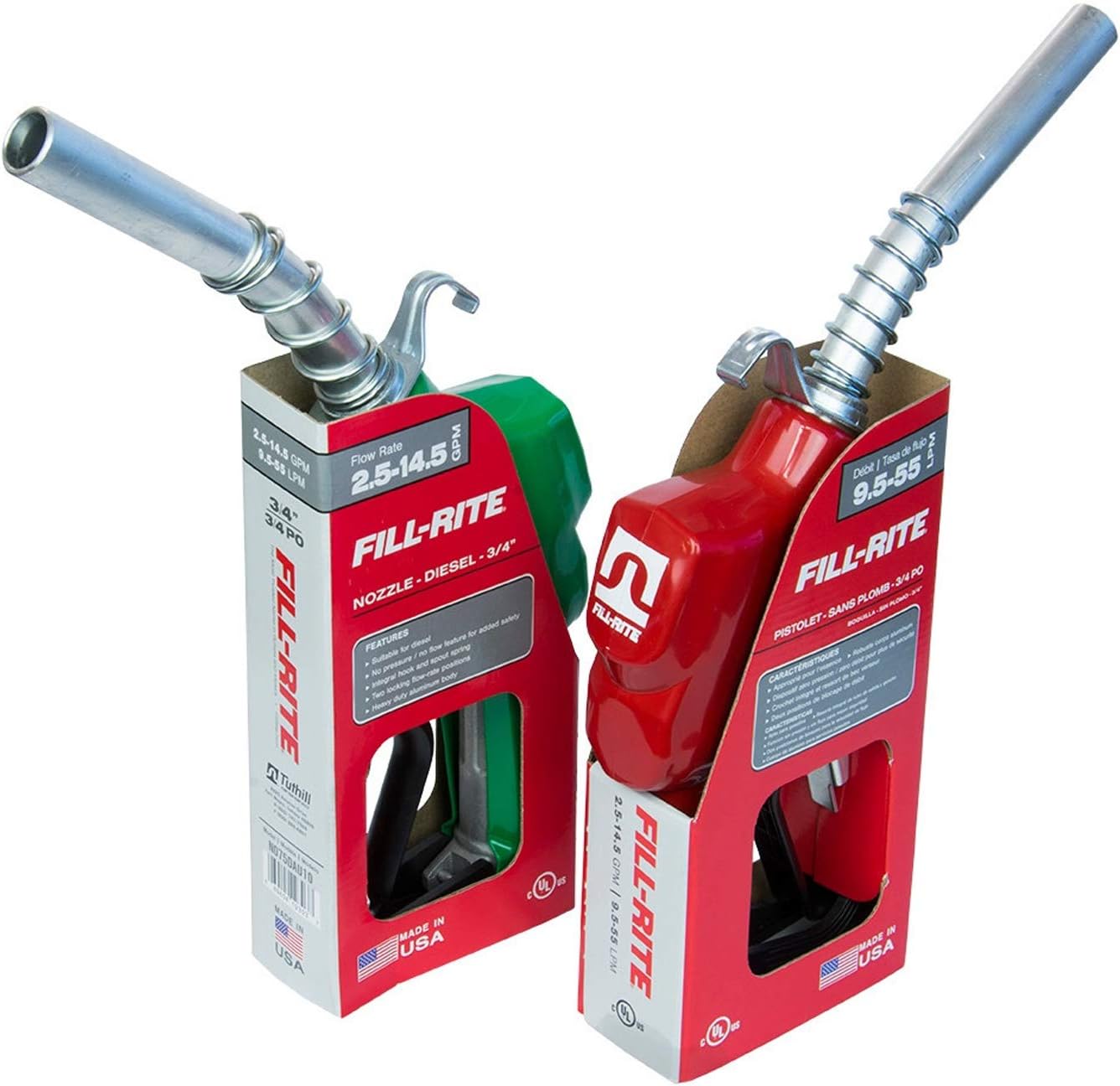 Fill-Rite N100DAU13G Boquilla de manguera de combustible con bomba de gas ultra alta de 1 pulgada con gancho y función de bloqueo de flujo para