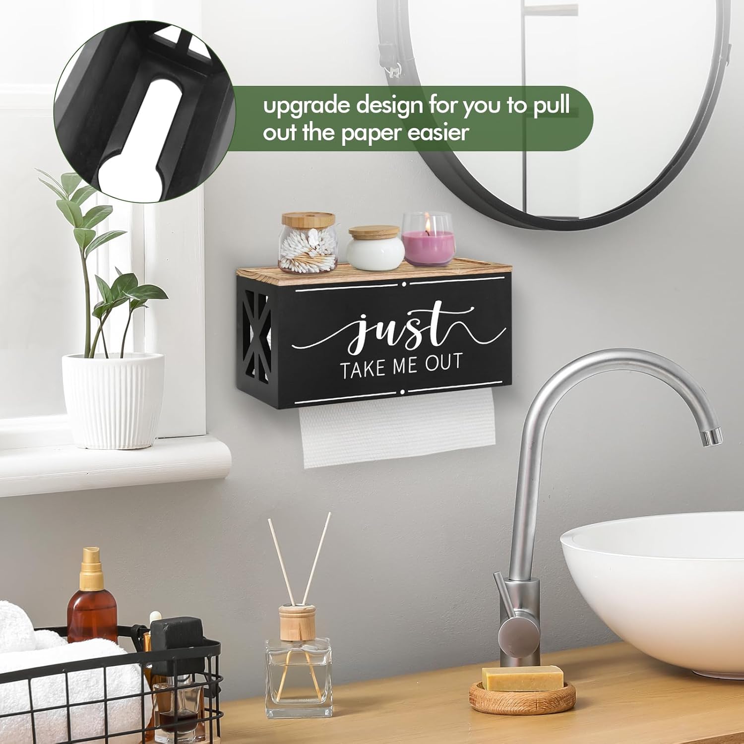 Dispensador de toallas de papel de madera para montaje en pared, soporte de toalla de papel para encimera con tapa para el hogar y comercial, granja