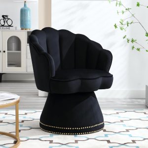 Suheww Silla decorativa giratoria, moderna silla tapizada de terciopelo con barril giratorio de 360 grados, sillón pequeño con silueta festoneada Suheww Silla decorativa giratoria, moderna silla tapizada de terciopelo con barril giratorio de 360 grados, sillón pequeño con silueta festoneada