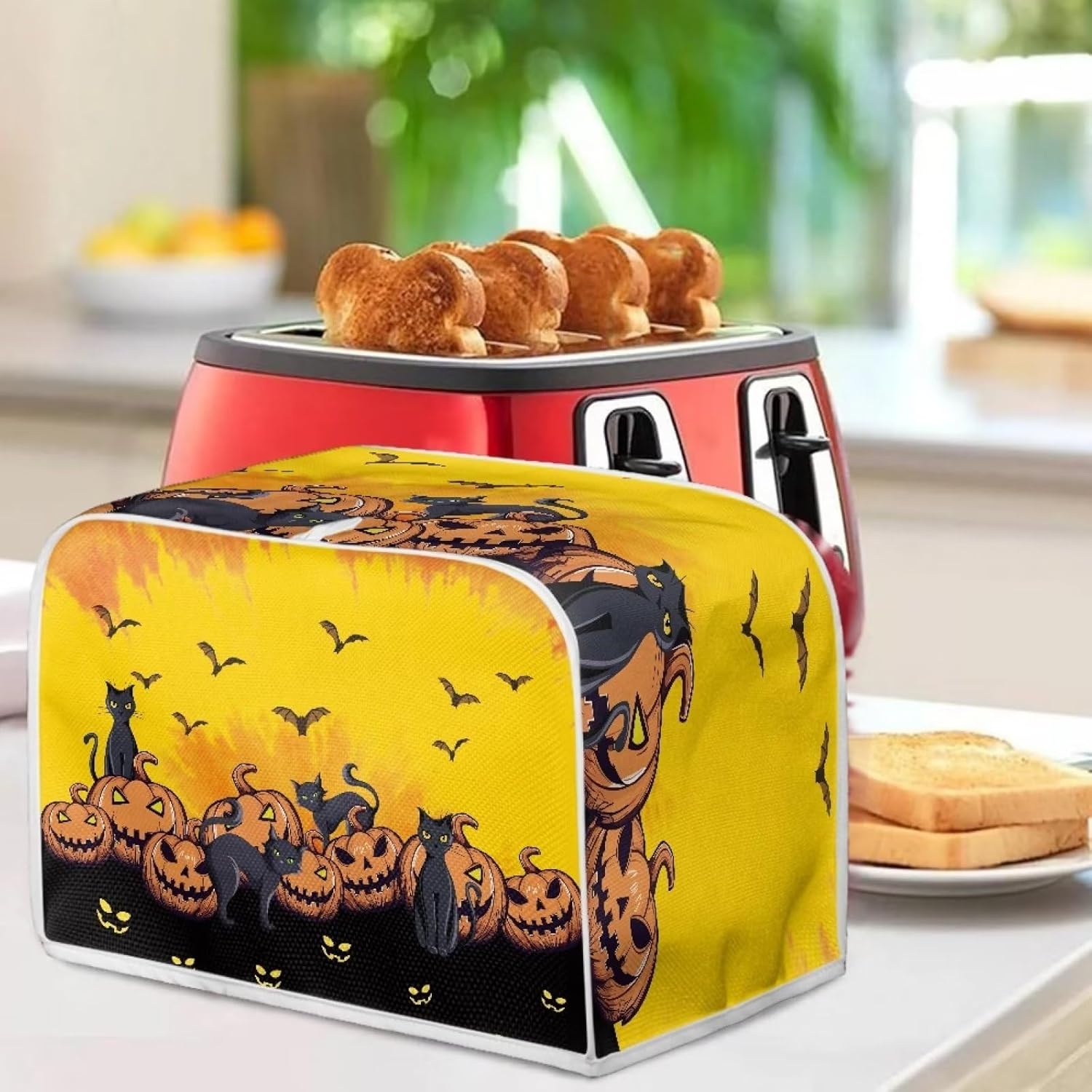 Fundas para tostadoras de calabaza y gato de Halloween, a prueba de polvo, lavables, se adaptan a la mayoría de tostadoras de 2 rebanadas, fundas de