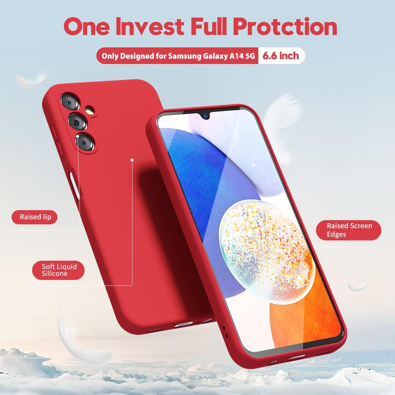 oakxco Funda para teléfono Samsung Galaxy A14 5G de silicona líquida, bonita funda delgada y delgada de goma suave de TPU para mujeres y niñas,