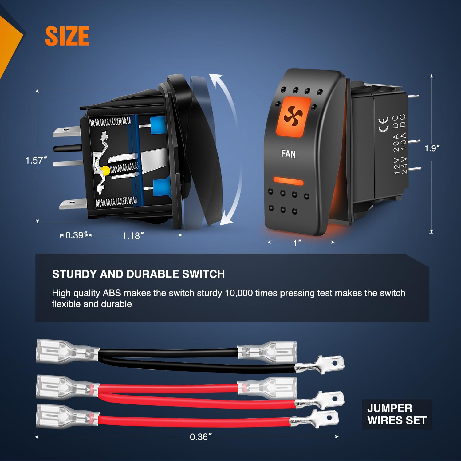 Nilight Interruptor basculante para ventilador UTV, interruptor de barra de luz LED SPST de 5 pines con retroiluminación naranja de 12 V 24 V,