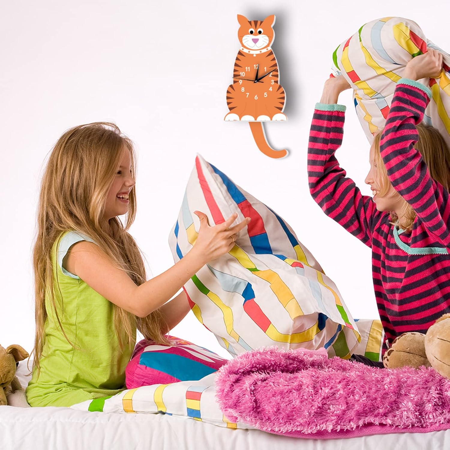 Reloj de pared de dibujos animados para niños, silencioso, colgante con péndulo para habitaciones de niños, decoración perfecta para habitación y