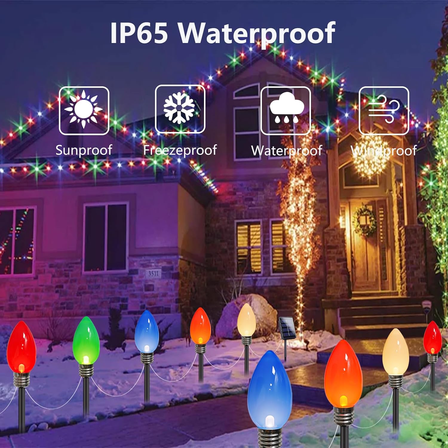 Paquete de 10 luces solares de Navidad C9 jumbo, 2023, más recientes decoraciones de Navidad al aire libre, bombillas multicolores más grandes,