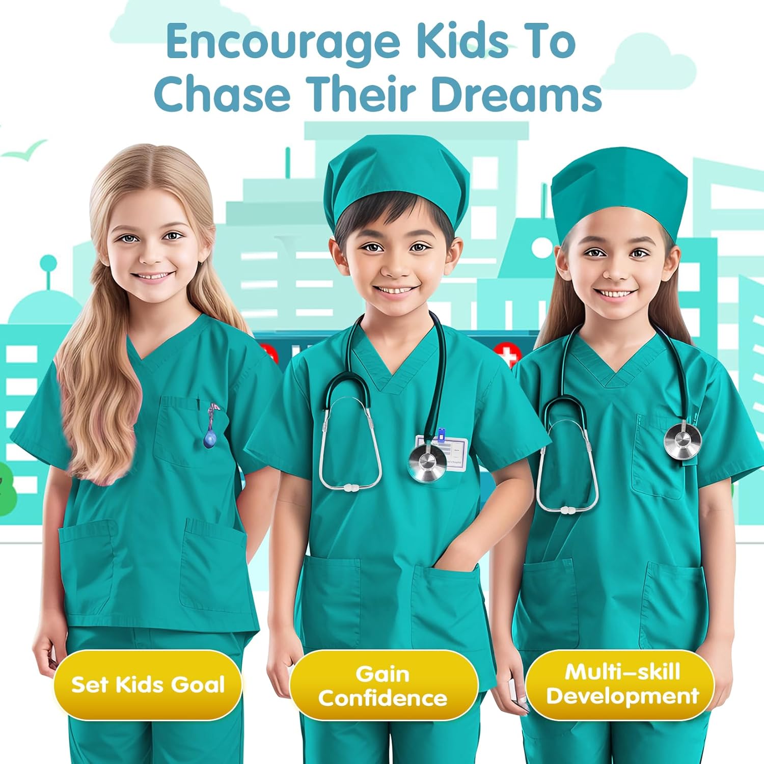 RioRand Disfraz de médico para niños, enfermeras con accesorios, disfraz de Navidad para niños y niñas de 3 a 11 años