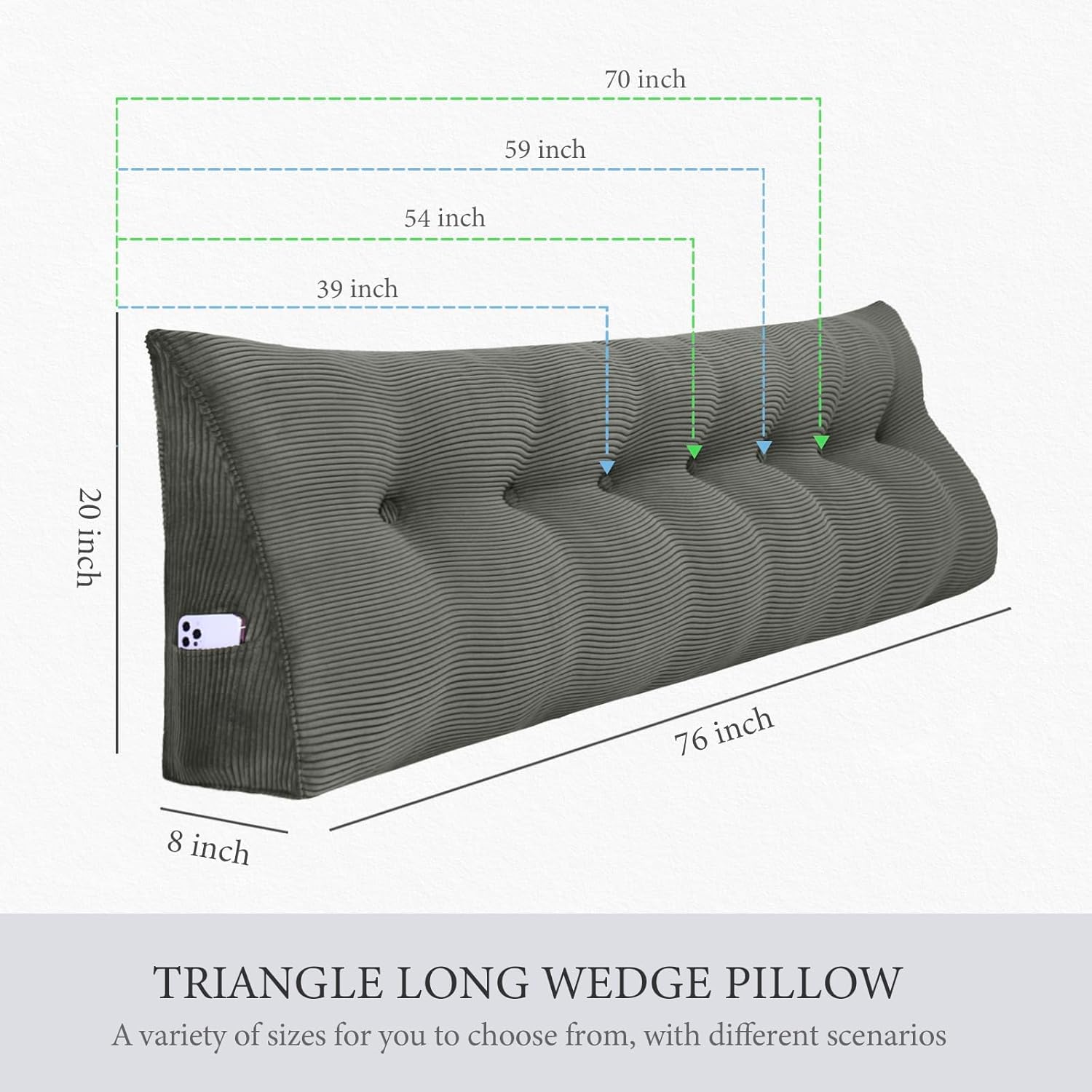 Rucener Almohada de cabecera de cuña, posicionador de cuerpo, almohada de lectura triangular, almohada para sentarse en la cama con funda extraíble,