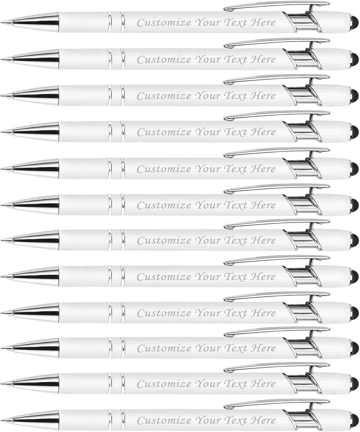 Bolígrafos personalizados con punta de lápiz capacitivo, 12 bolígrafos de grabado personalizado, bolígrafo de tacto suave, nombre impreso, tinta