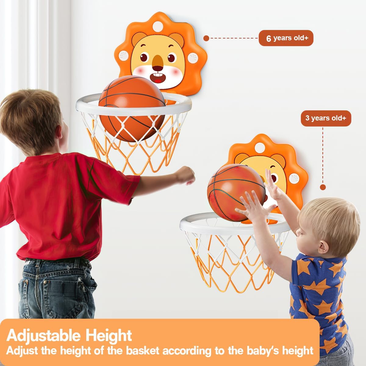 Mini aro de baloncesto para interiores para el dormitorio de los niños pequeños, altura ajustable, ahorro de espacio, regalo de cumpleaños de