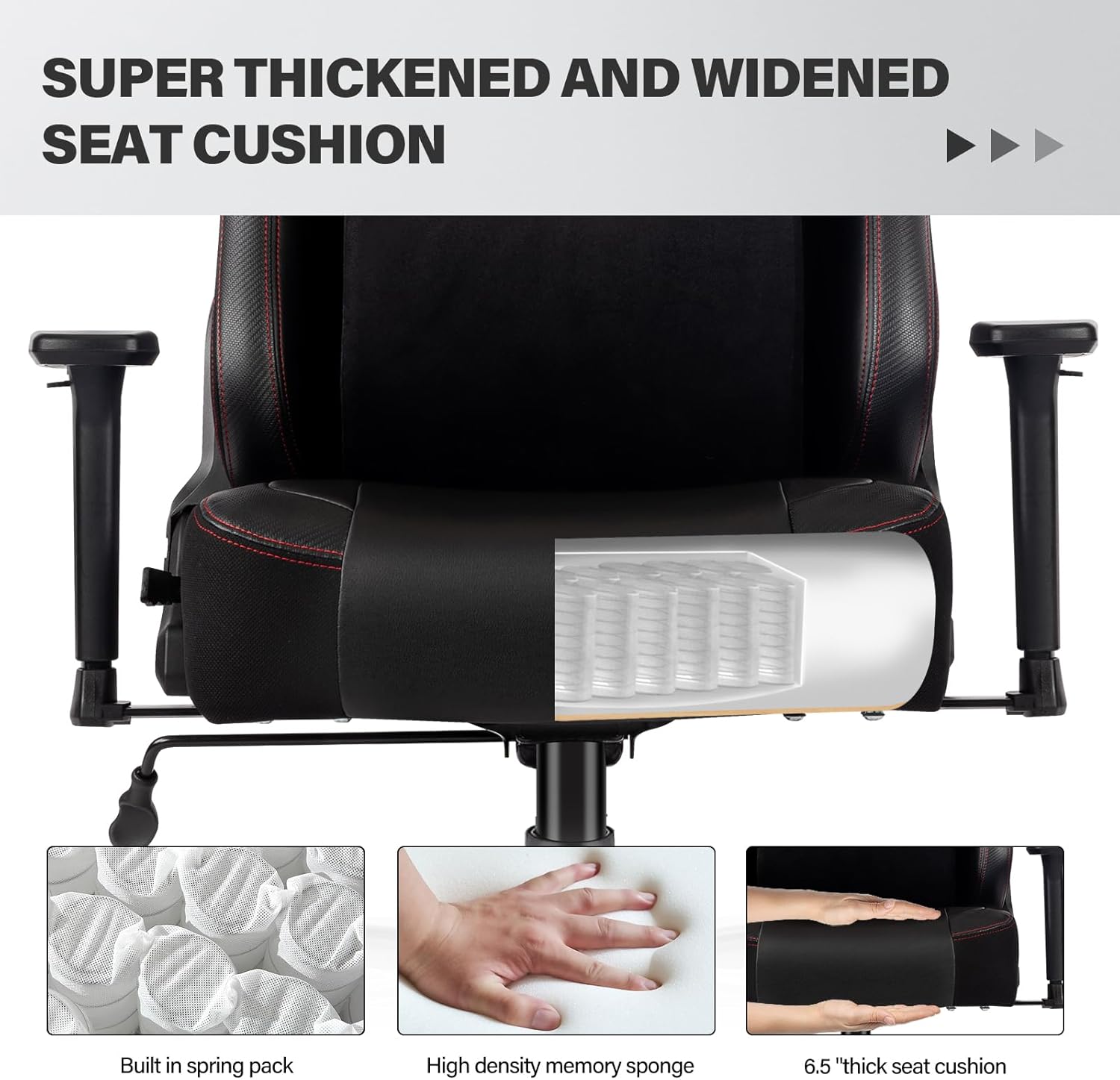 Fantasylab Silla de juegos grande y alta de 400 libras con almohada lumbar de masaje, reposacabezas, reposabrazos 3D, base de metal, piel sintética
