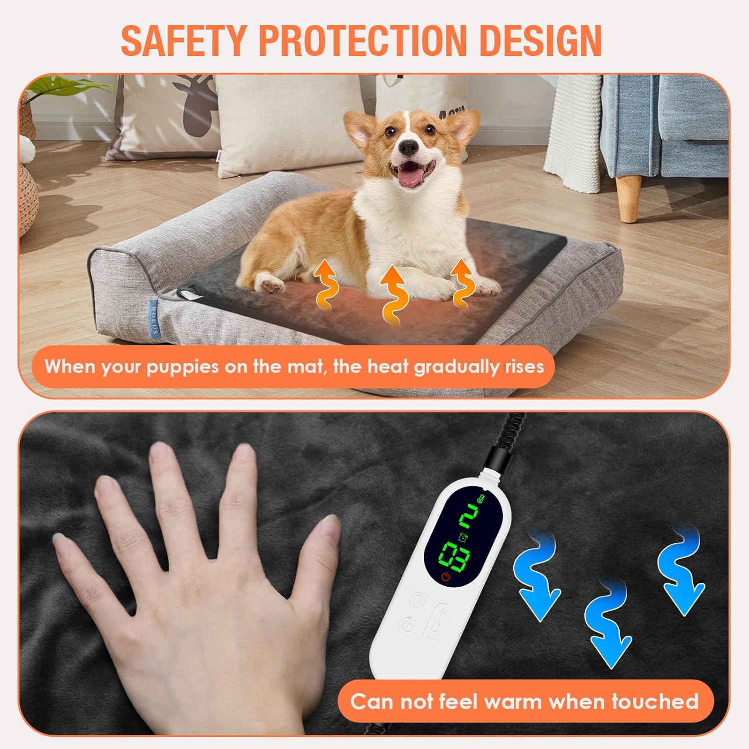 ENJOY PET Almohadilla térmica para mascotas, almohadilla térmica para perros con temporizador de 13 niveles y 9 niveles de temperatura, almohadillas