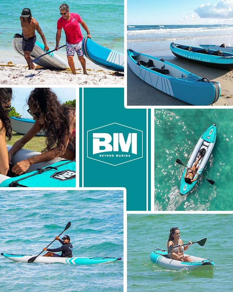 Kayak inflable para 2 personas para adultos  Kayak en tándem BEYOND MARINA con piso de puntada caída, kayak de turismo con paletas de aluminio,