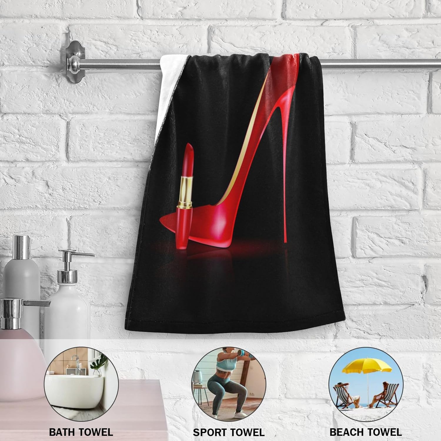 KENADVI Juego de 2 toallas de mano negras y rojas para baño, cocina, con tacones altos, lápiz labial, moderno, a la moda, suaves y absorbentes,