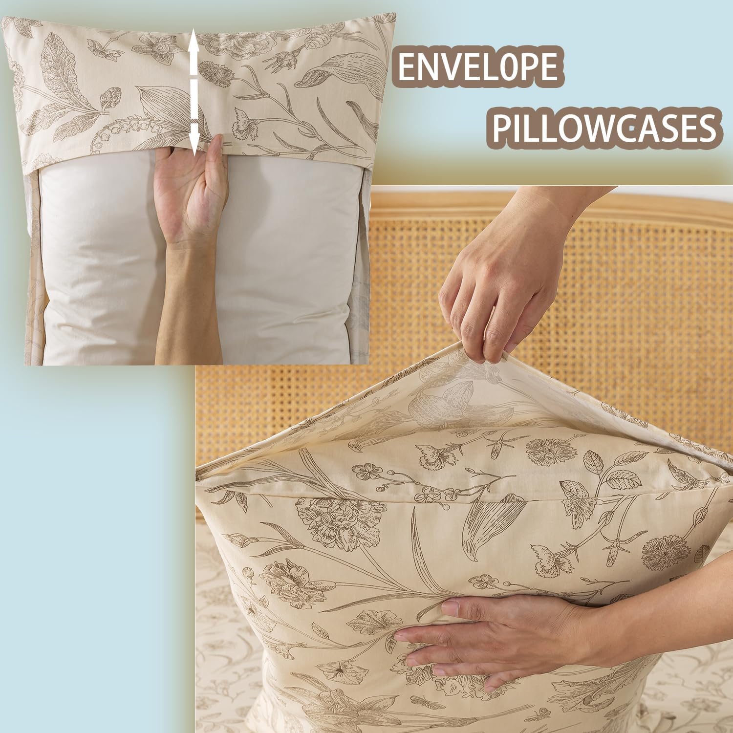 Zusbest Juego de sábanas de tamaño King de 100 % algodón percal, color beige floral, cepillado extra suave, sábanas de franela de lujo transpirable