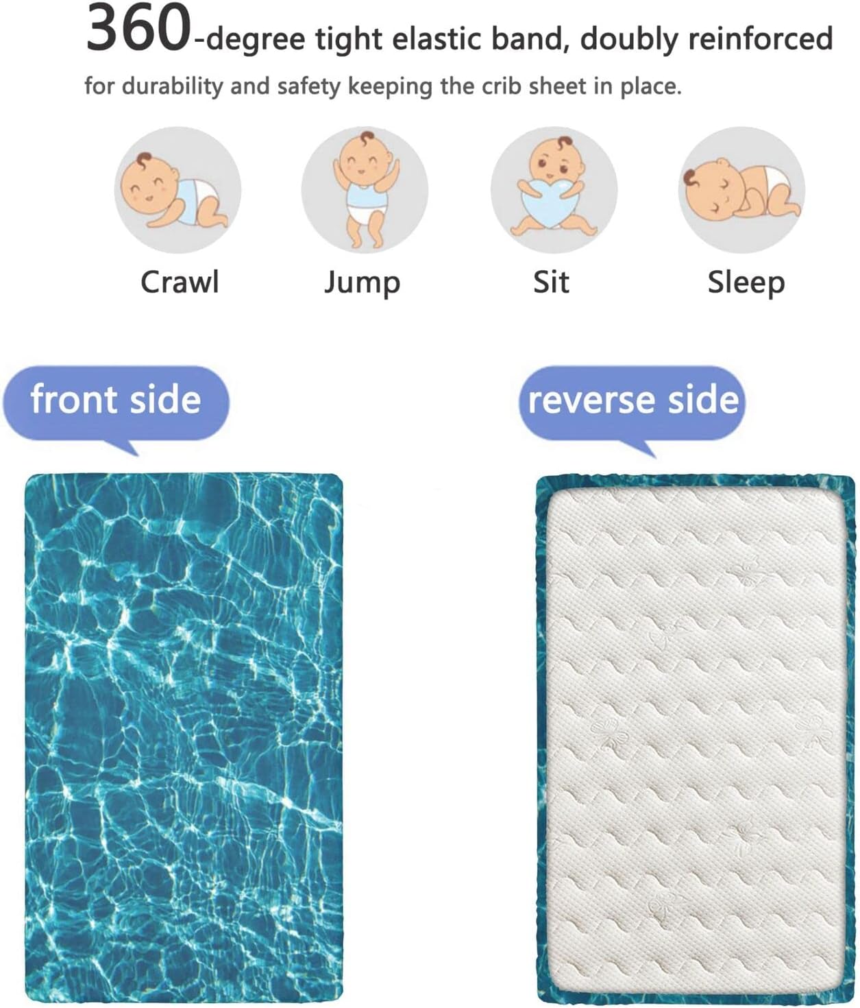 Sábanas bajeras ajustables para cuna pequeña con temática oceánica, sábanas portátiles para cuna para niño o niña, 24 x 38 pulgadas, turquesa