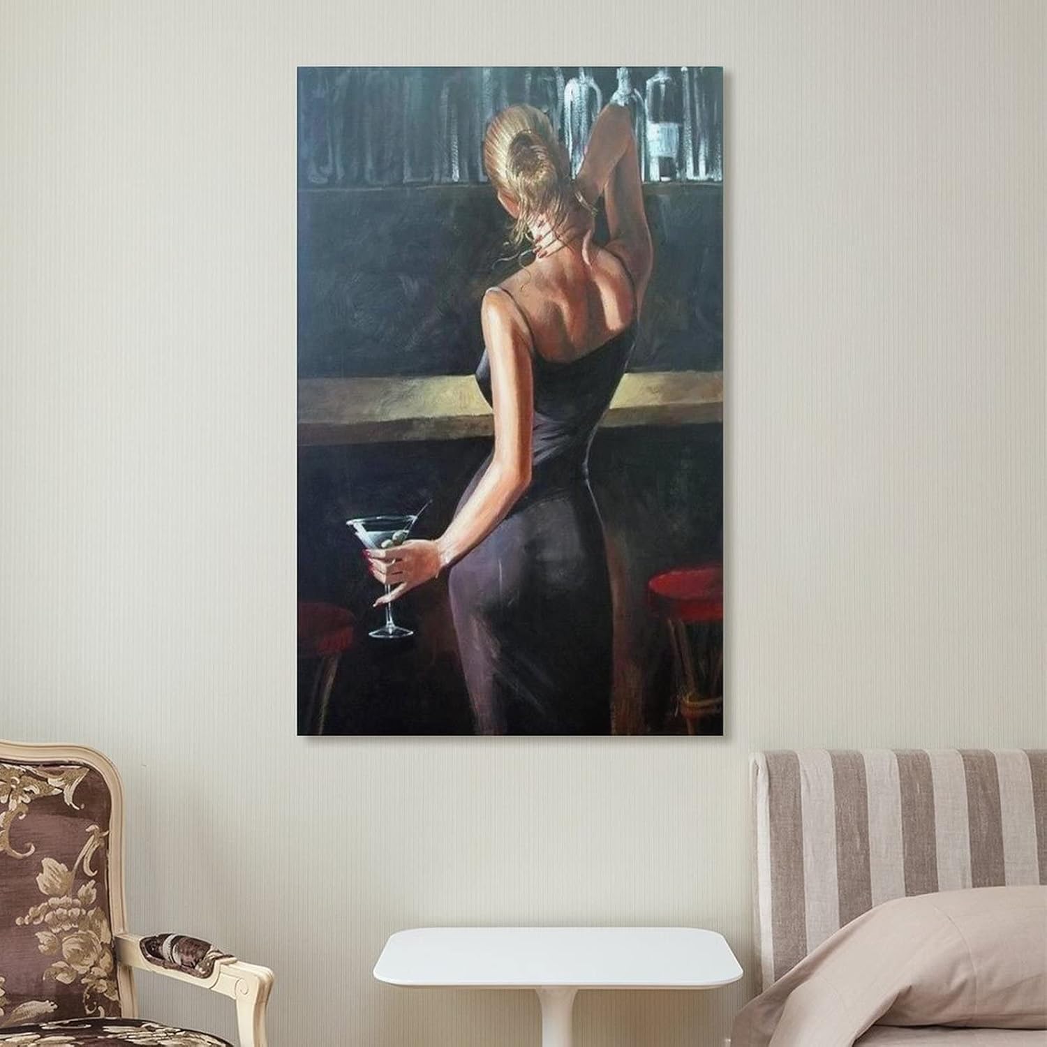 Póster artístico para pared, diseño de mujer sexy con vestido azul, sosteniendo copa de vino, decoración de pared, póster de lienzo Painti, lienzo,