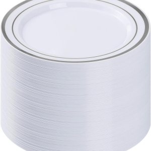 100 platos de plástico plateado, platos desechables de 10.25 pulgadas para fiesta con borde plateado, platos de plástico desechables resistentes 100 platos de plástico plateado, platos desechables de 10.25 pulgadas para fiesta con borde plateado, platos de plástico desechables resistentes