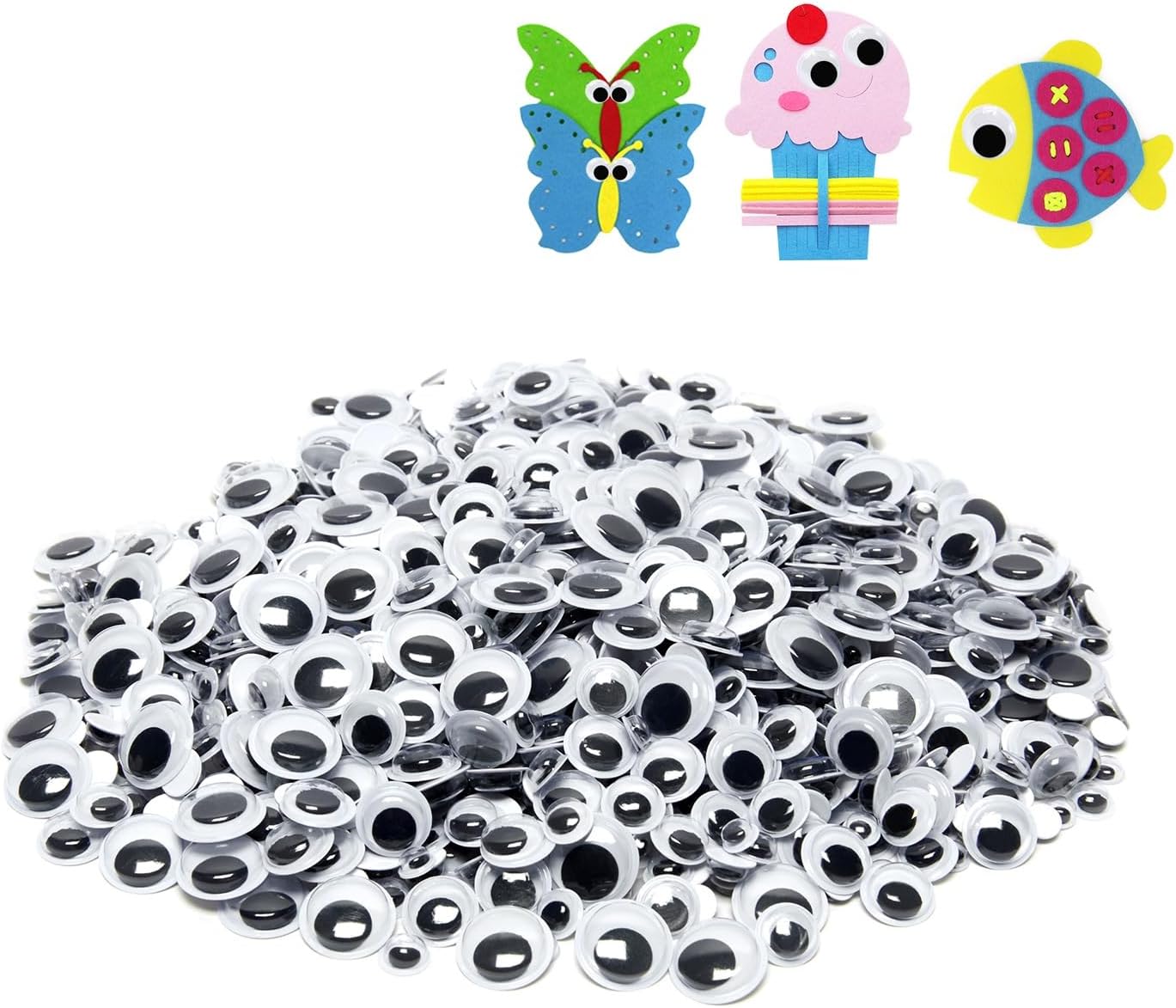 ZZYI 1100 piezas Googly Eyes autoadhesivas, para manualidades, ojos meneantes, varios tamaños, 0.236 in, 0.276 in, 0.315 in, 0.394 in, 0.472 in,