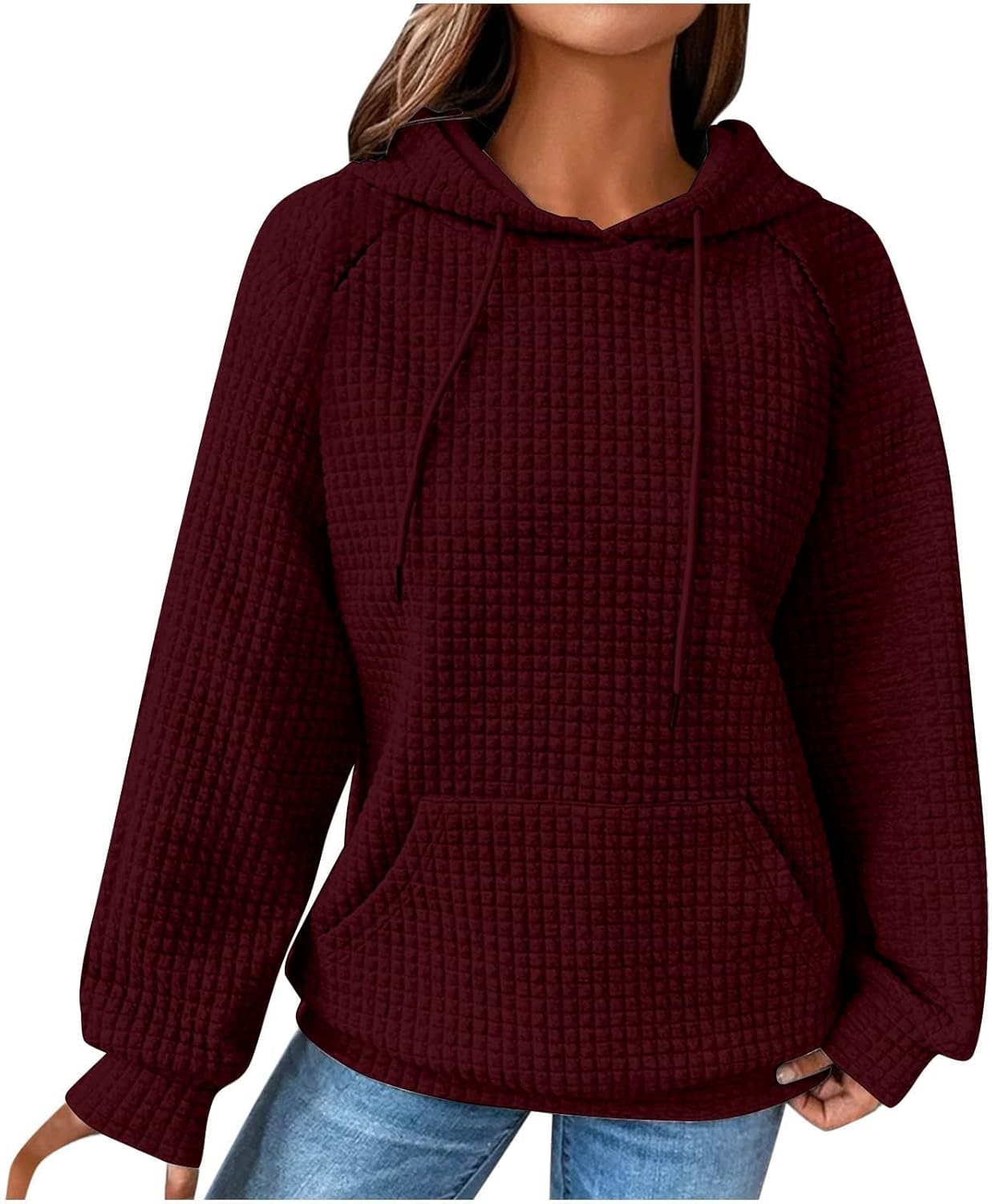 Ceboyel Sudaderas ligeras con capucha para mujer, de punto gofre, de manga larga, suéter lindo para adolescentes y niñas 2023