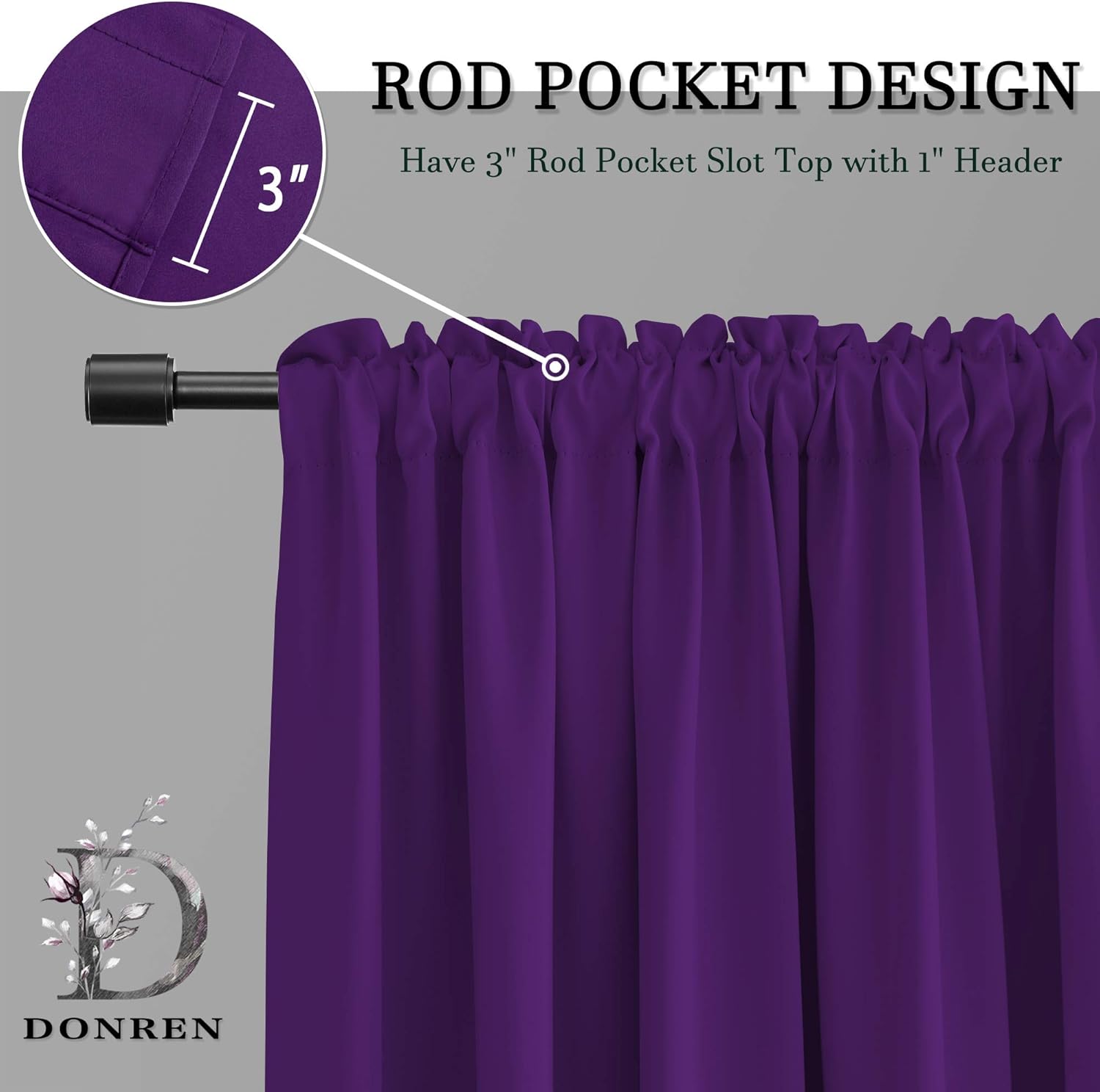 Cortinas Donren opacas, para ventanas de 2 paneles, bolsillo para el cortinero