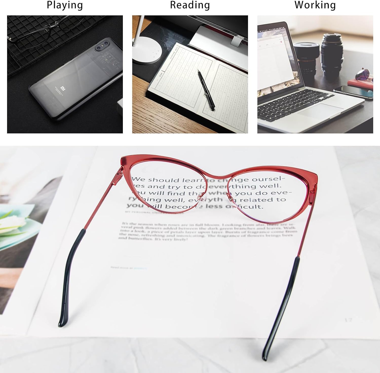 KoKoBin Gafas de lectura de ojo de gato, 2 pares de lentes de marco de metal, lectores de bisagra de resorte con bolsa de cuero para hombres y