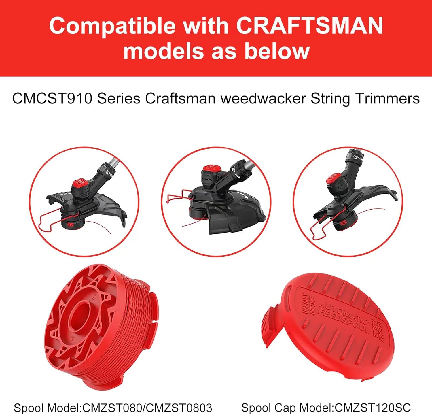 Kudoosen Línea de repuesto de carrete de recortadora CMZST080CMZST0803 compatible con modelos Craftsman CMCST910 Series Craftsman, CMCST910M, 20