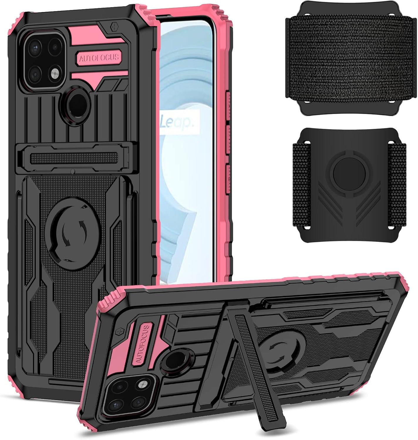 Asuwish Funda de teléfono para Oppo Realme C21C21YC25Y Funda 360 Arm Band Running Armband Slim Stand Hybrid Grip Rugged Protective Mobile Kickstand