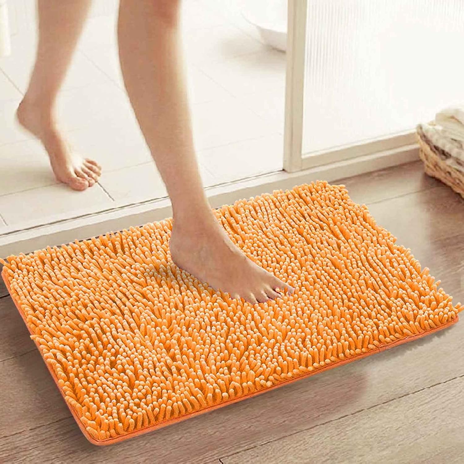 Tapete de cocina lavable de 24 x 16 pulgadas, naranja y rosa, tapete de baño antideslizante, suave, cómodo, peludo, duradero, grueso, lavable a