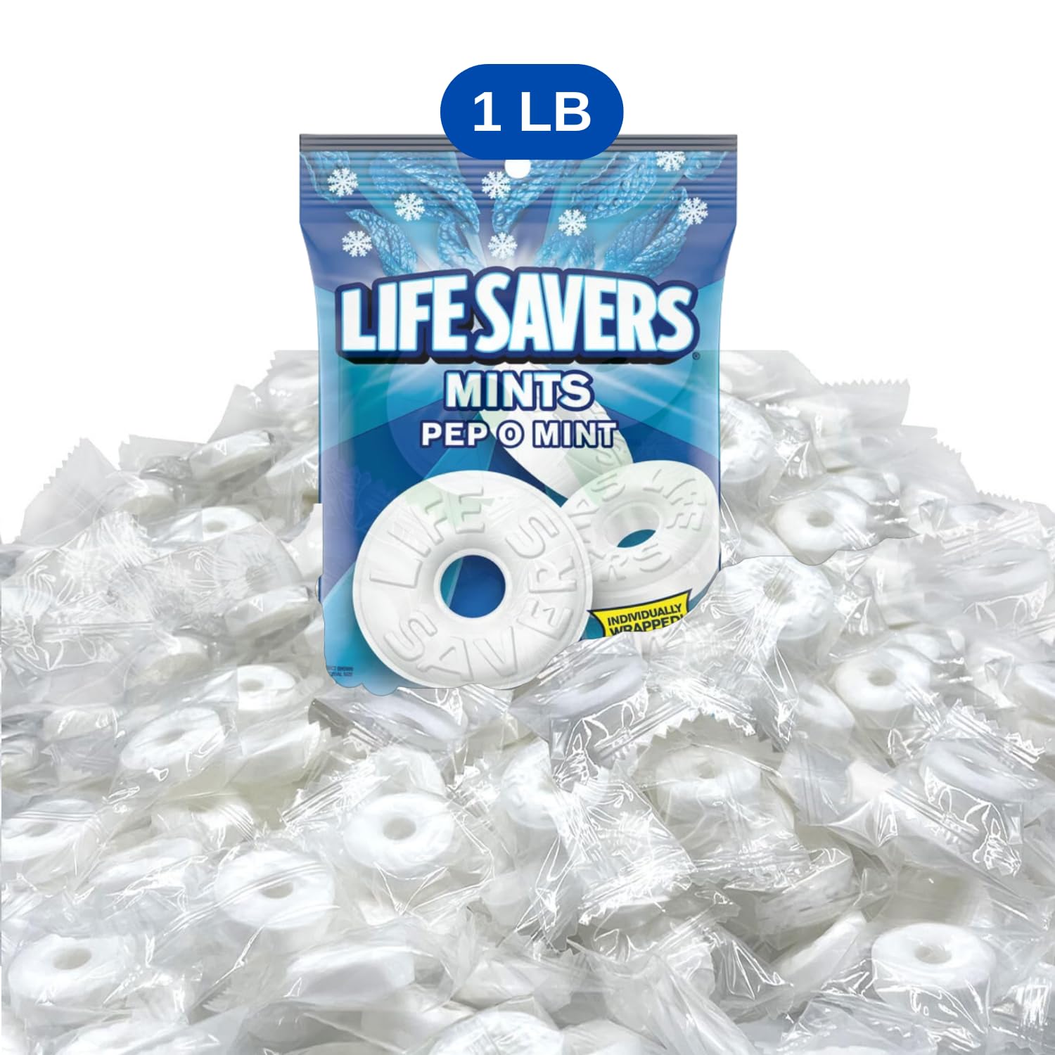 Peppermint Lifesavers envueltos individualmente, 1 libra de caramelos de menta Life Savers envueltos individualmente. Perfecto para vacaciones,