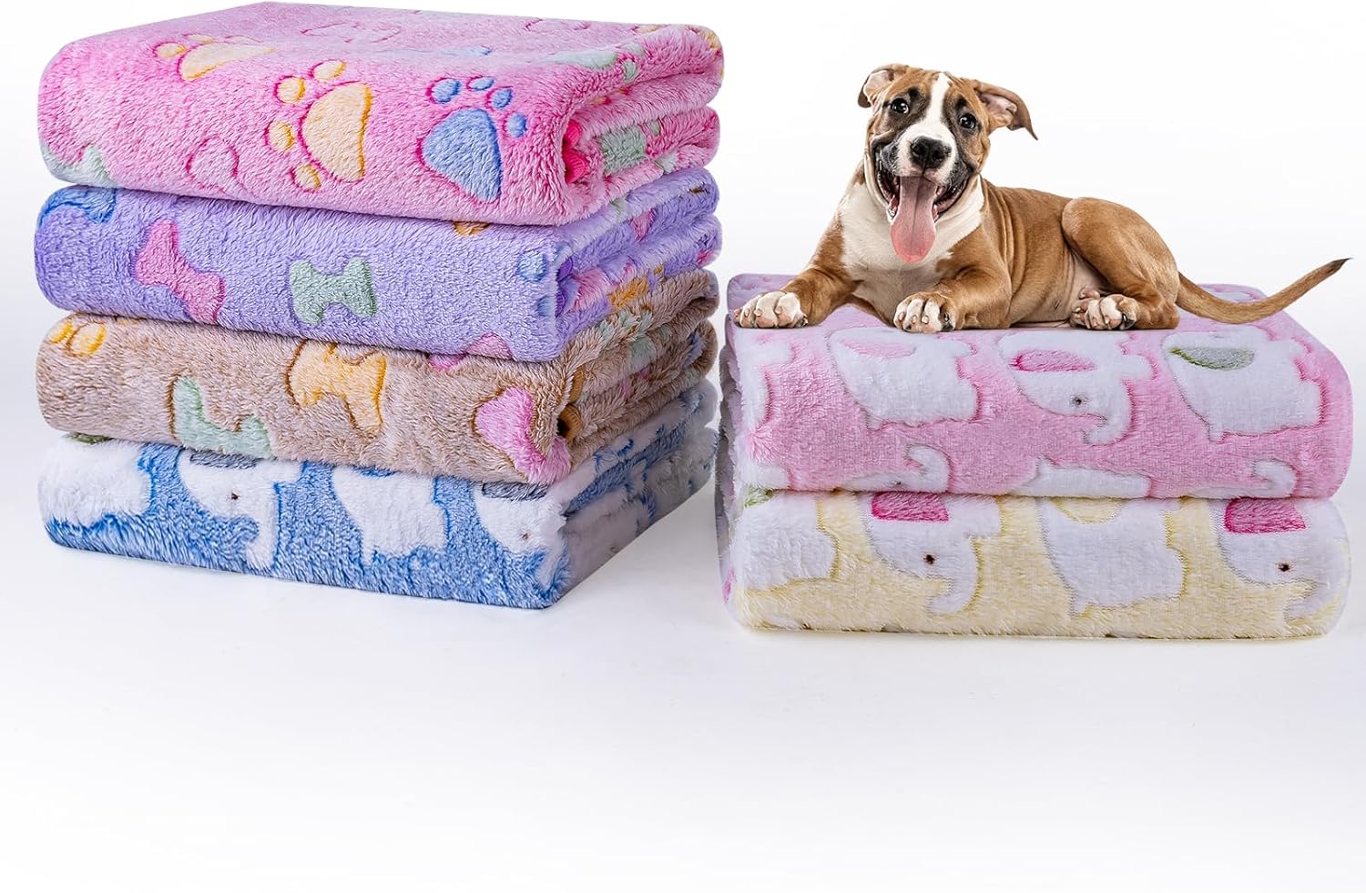 Dono 1 paquete de 6 mantas de perro y gato, manta de forro polar suave y esponjosa para perros pequeños, medianos y grandes, estampado de pata rosa,