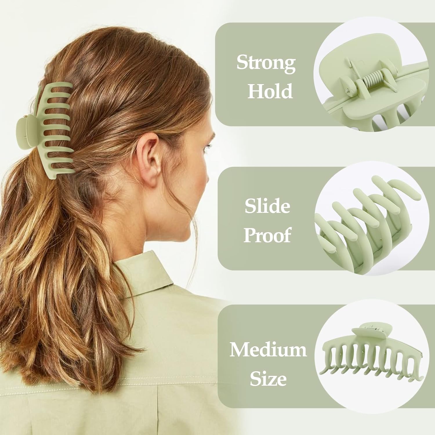 10 pinzas de pelo grandes, pinzas de pelo mate de sujeción fuerte, pinzas cuadradas para cabello grueso y fino, pinzas de pelo de plátano para