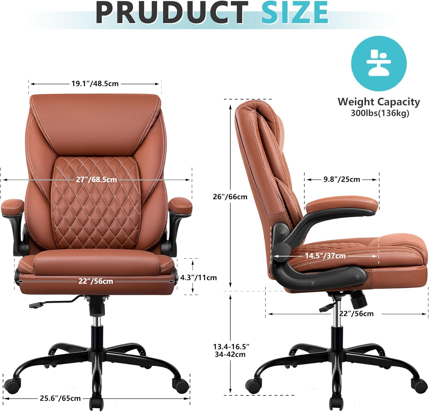 Silla de oficina, silla ejecutiva de cuero, sillas de escritorio de oficina en casa, silla ergonómica de escritorio para computadora con brazos