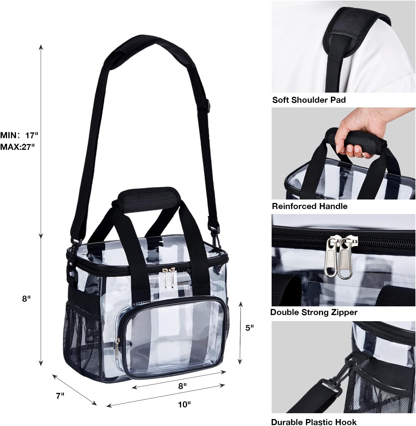 Bolsa de almuerzo transparente con bolsa transparente aprobada para estadios para el trabajo, universidad, viajes