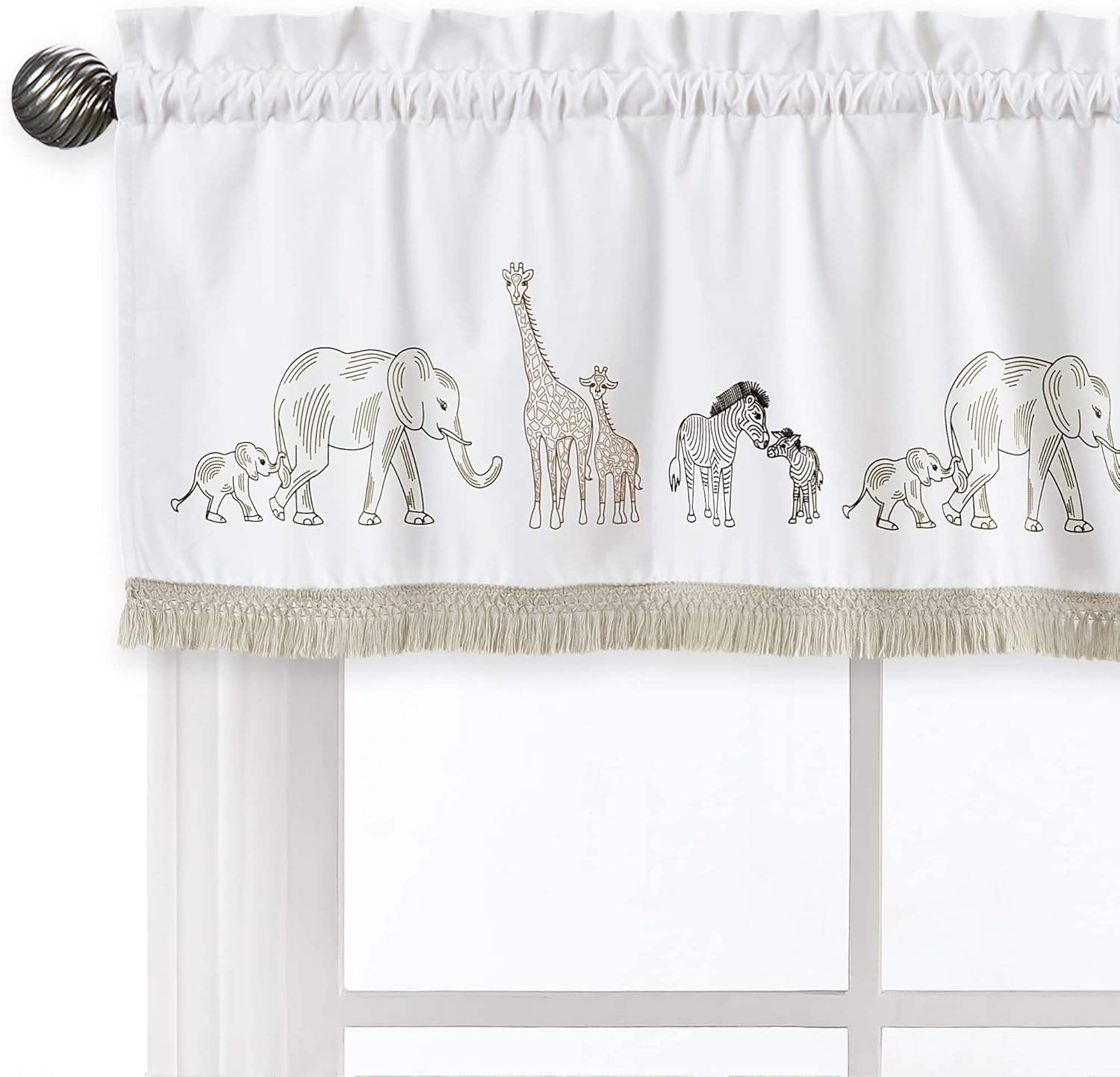 Sweet Jojo Designs Cenefa de tratamiento de ventana de animales de safari en la selva  Bronceado Beige Marrón Taupe Negro y Blanco Género Neutral
