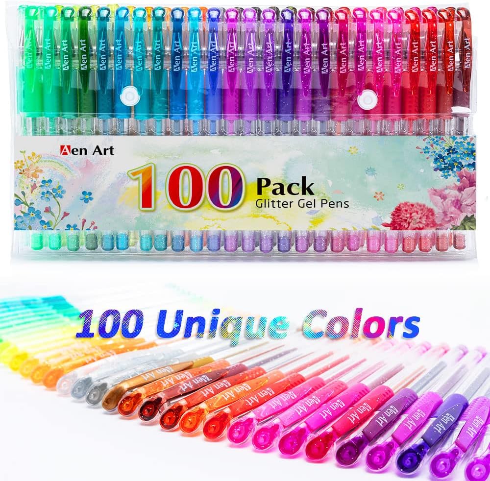 Pluma de gel con brillo set de 100 colores únicos pluma de gel de calidad artística juego para libros para colorear para adultos para diario con - Imagen 6