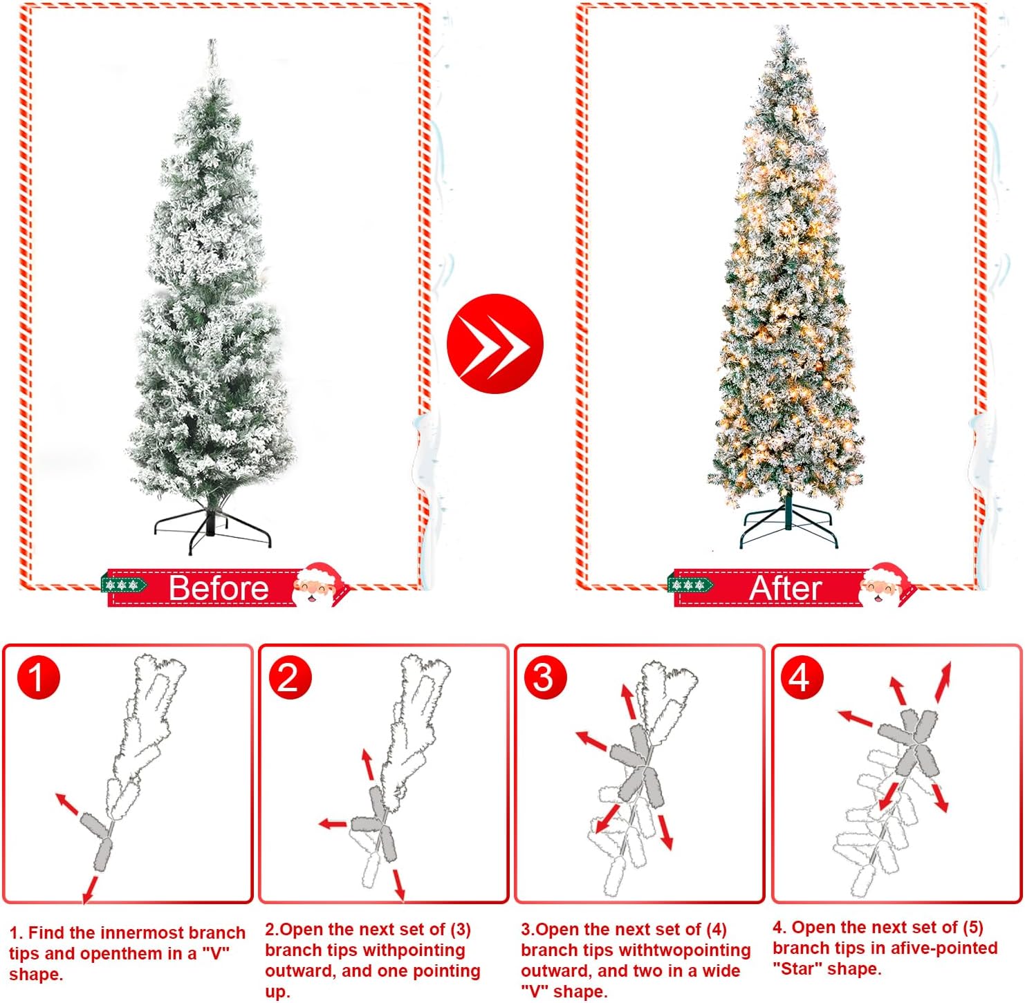 Árbol de Navidad preiluminado de 7.5 pies, árbol de Navidad artificial delgado con bisagras de metal y base para el hogar, tiendas, oficina,